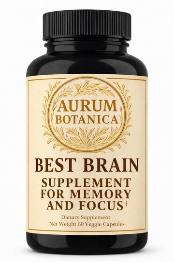 AURUM BOTANICA Best Brain Supplement for Memory and Focus - L-Theanine, Lion's Main, Vitamin B6, B12, D3, Folate, L-Tyrosine, Bacopa Monnieri, Alpha GPC, Theacrine, 30mg of Natural Caffeine (60 Count) AURUM BOTANICA uk supplements