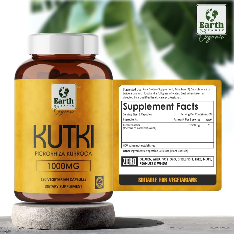 Earth BOTANIC Organic Kutki Root Powder 1000mg 120 Capsules (Picorohiza Kurrooa) Earth BOTANIC Organic uk supplements