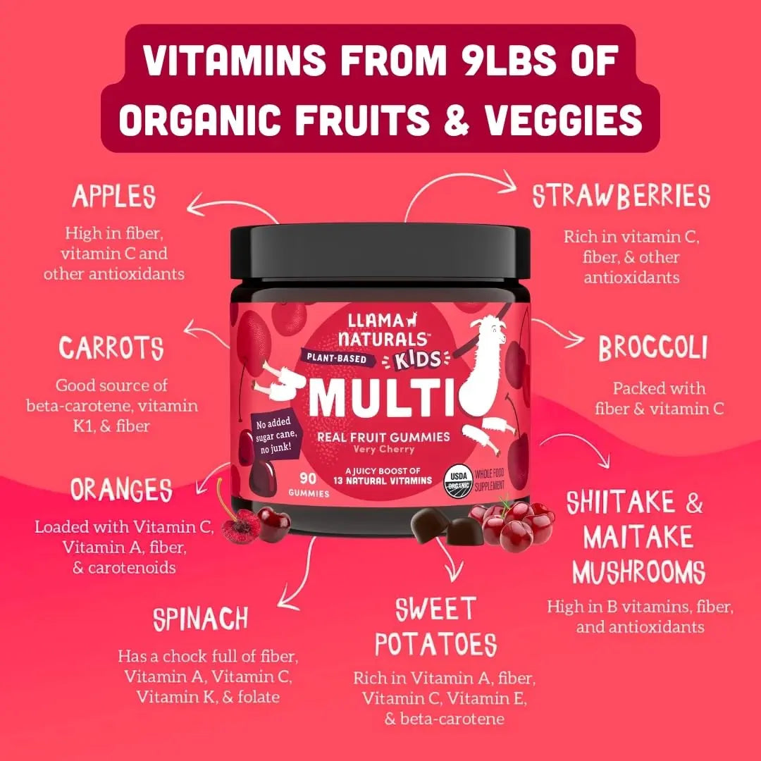 Llama Naturals Kids Multivitamin Gummies | Real Fruit, No Added Sugar Cane | Organic Vegan Toddler Whole Food Vitamins | Llama Naturals uk supplements