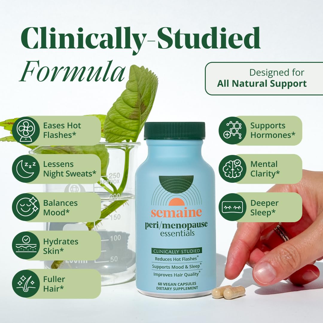 Semaine Peri/Menopause Essentials, 60 Ct. - Fuller Hair, No More Hot Flashes, Hormone Balance, Better Sleep & More - Clinically-Studied, Non-Hormonal Formula Semaine uk supplements