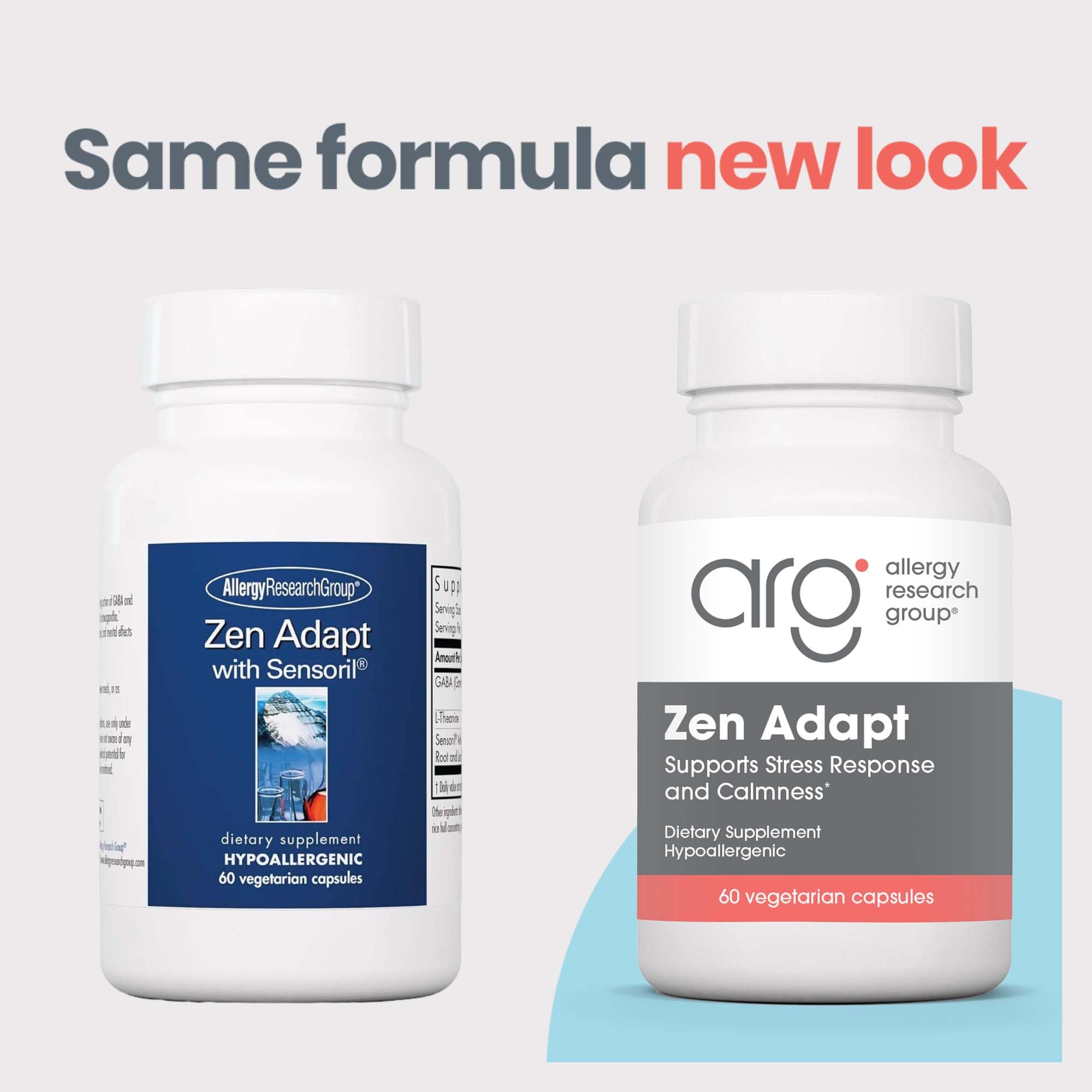 ARG Zen Adapt - 200 mg L-Theanine, 125 mg Ashwagandha & 550 mg GABA - Supports Stress Response and Calmness - Vegetarian Capsules - Hypoallergenic Formula - 30 Servings - 60 Capsules Allergy Research Group uk supplements