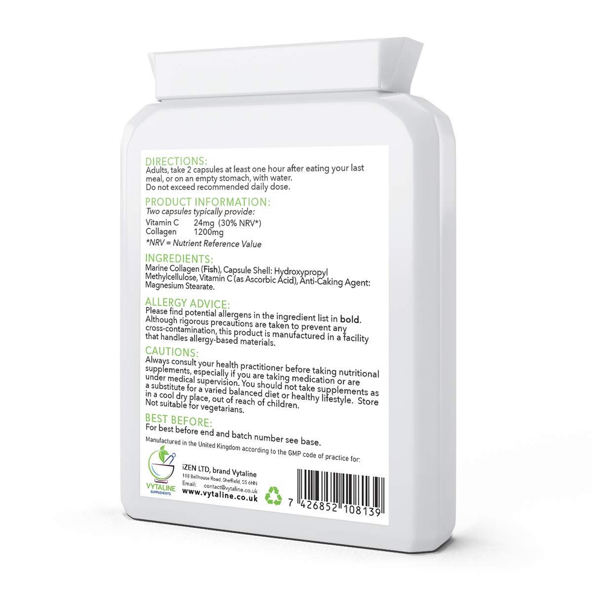 Marine Collagen Supplement for Women with Vitamin C - High Strength 600mg of Pure Hyaluronic VYTALINE uk supplements
