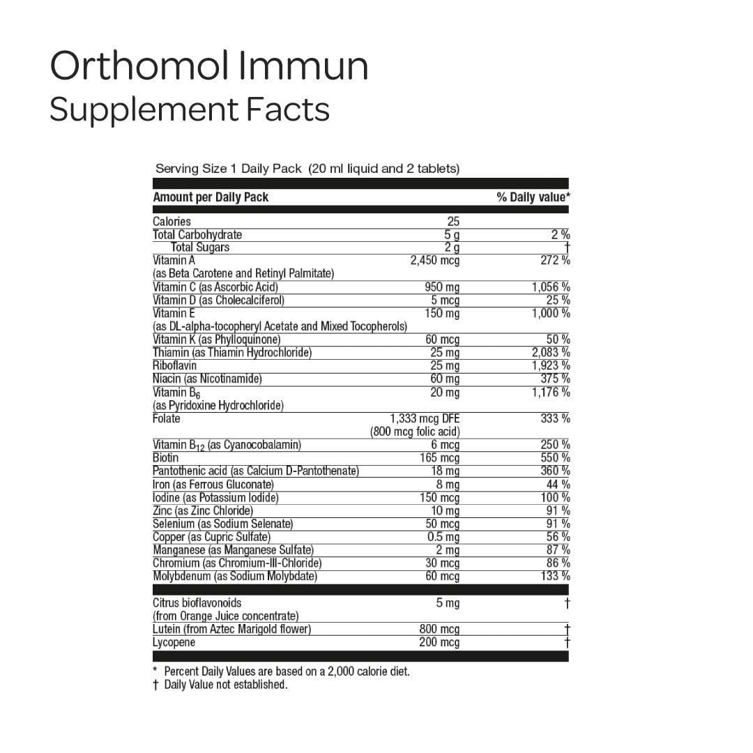Orthomol Immun, Immune Support Vials for Adults with Vitamin C, Zinc, Selenium, Iodine, Vitamin D, E, A ,B, Calcium, 25+ Immune Boost Nutrients, 1 Serving Per Day for Daily Health (30 Day Supply) Orthomol uk supplements