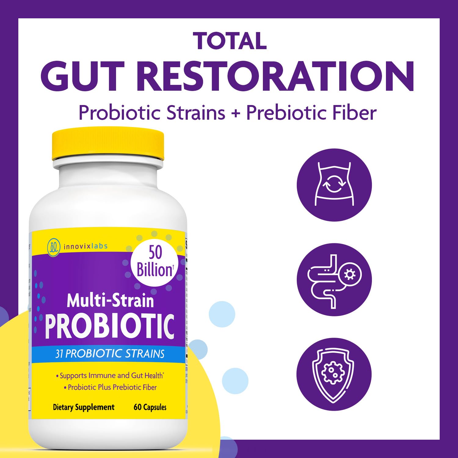 InnovixLabs Multi Strain Probiotics for Women & Men - Probiotic Supplement - 50 Billion CFU - Gut Health, Immune Support, Digestion, Lactobacillus Acidophilus, Prebiotics and Probiotics, 60 Capsules InnovixLabs uk supplements
