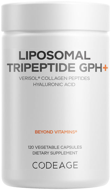 Codeage Liposomal Tripeptide GPH+ Supplement - Verisol Bioactive Beauty Collagen Peptides - Hyaluronic Acid - Skin Structure Support - GPH Tripeptide - Glycine–Proline–Hydroxyproline - 120 Capsules Codeage uk supplements