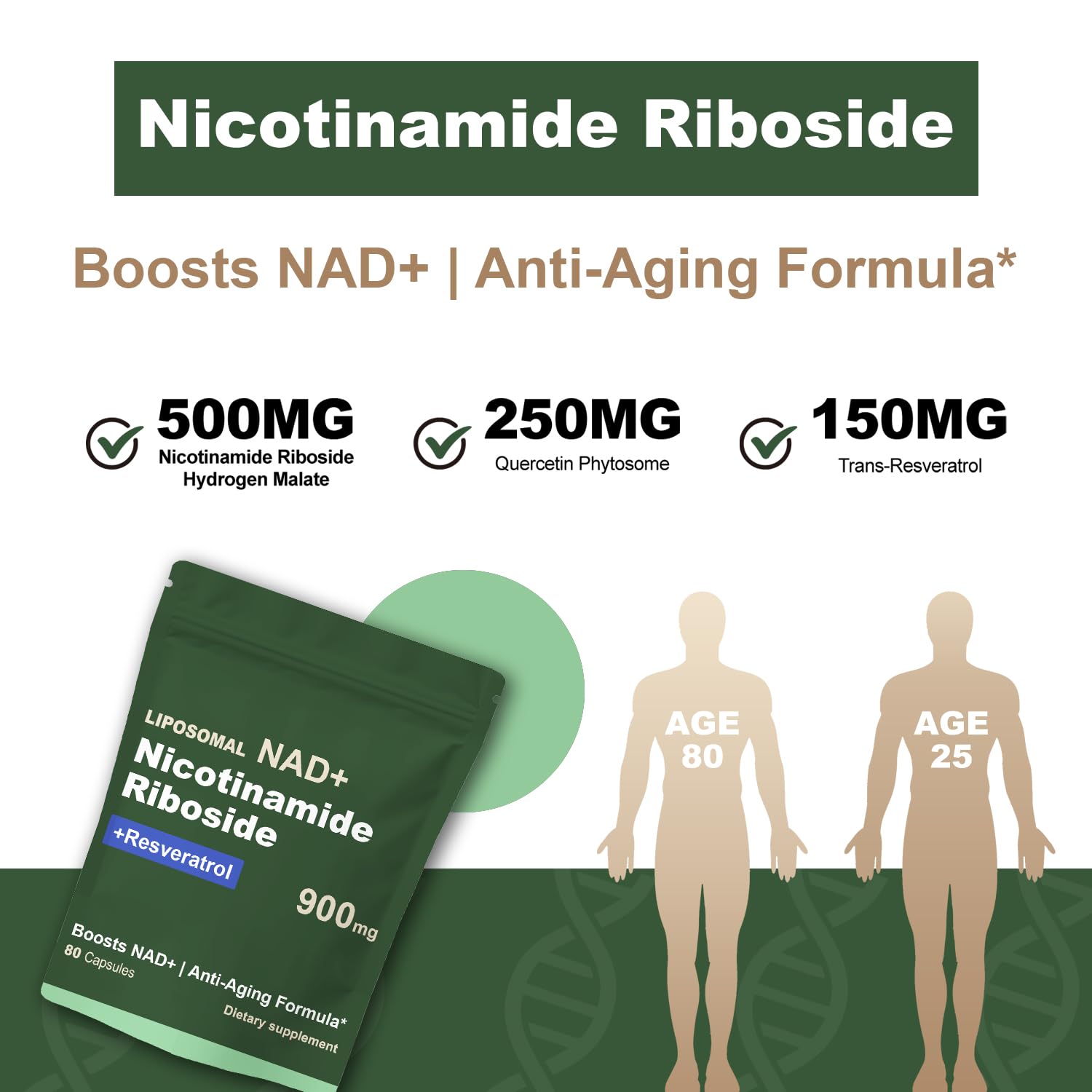 Quackiki NAD Resveratrol Supplement with NAD Nicotinamide Riboside Resveratrol 900 MG, Boost NAD+ for Cellular Health, Anti-Aging, Energy, Focus - 80 Capsules(2Pcs) Quackiki uk supplements