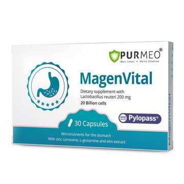 5-in-1 High Potency H. Pylori Probiotic, 1 Per Day - Supports Gastric Lining Integrity, Occasional Indigestion, Acid Comfort - Pylopass Lactobacillus Reuteri, Gluten Free, Vegan, 30ct, Made in Germany purmeo uk supplements