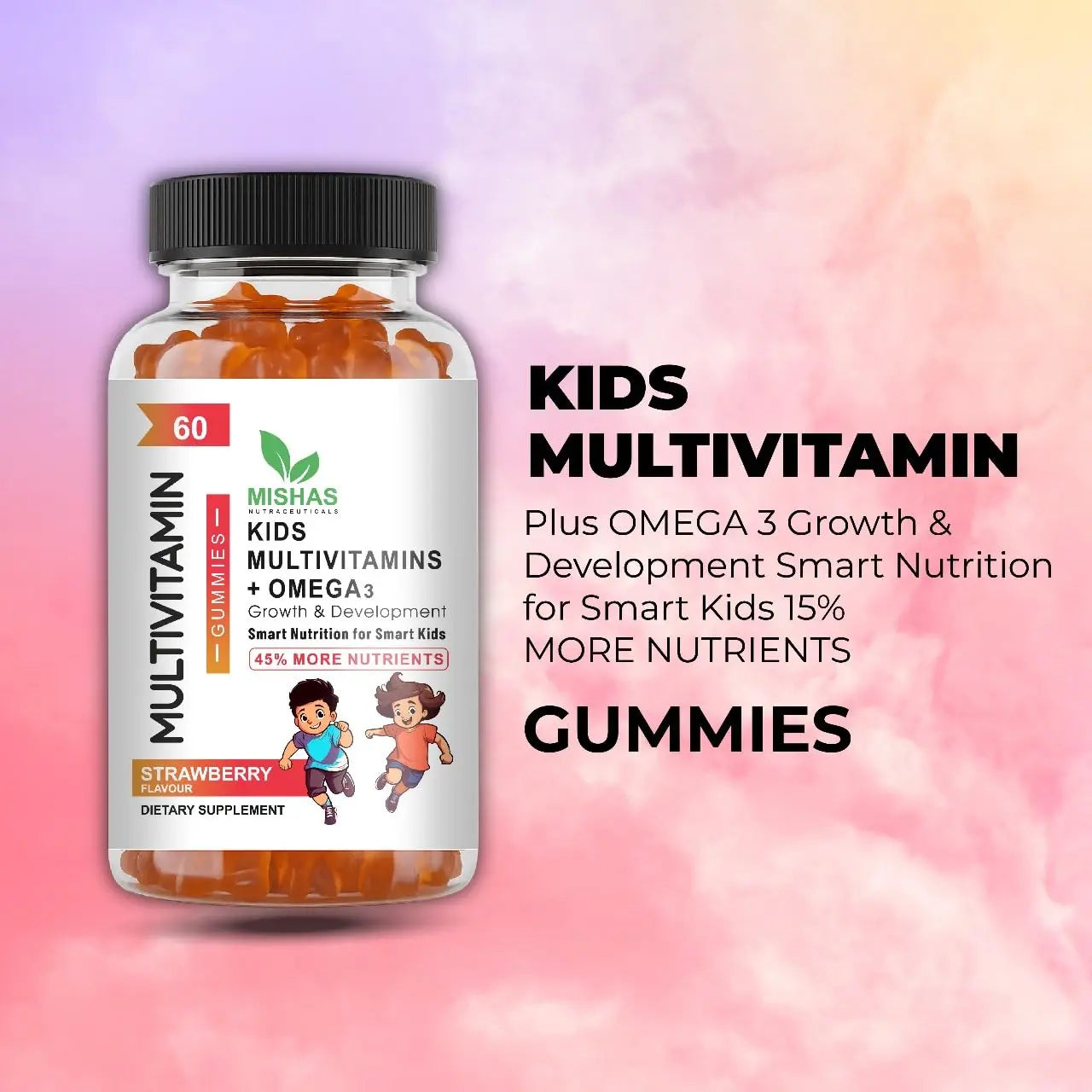Mishas Nutraceuticals Kids Multivitamin Gummies with Omega 3 Fish Oil (EPA/DHA), Vitamin D3, C, B12, B6, Vitamin A, K & Zinc Immune Support Mishas uk supplements
