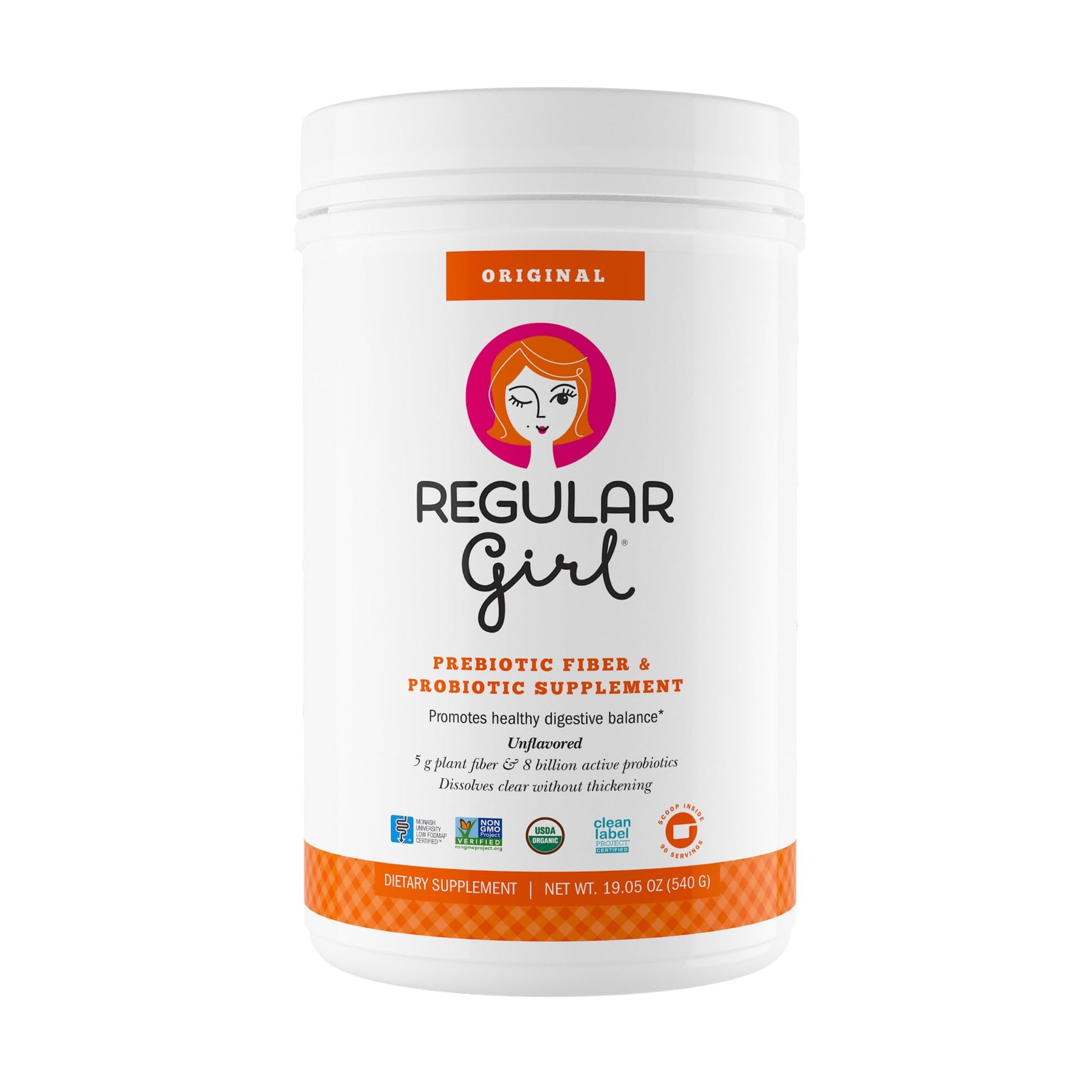 Regular Girl Organic Powder, Prebiotic Fiber Supplement and Probiotics for Women, Low FODMAP, 90 Day Bulk Supply, Unflavored, 90 Servings Regular Girl uk supplements