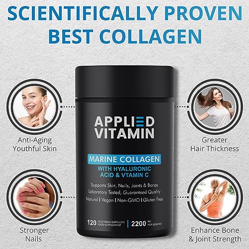 Applied vitamin Marine Collagen Capsules 2000mg-Enhance with Hyaluronic Acid, Zinc, Vitamin C & Biotin 120 Applied Vitamin uk supplements