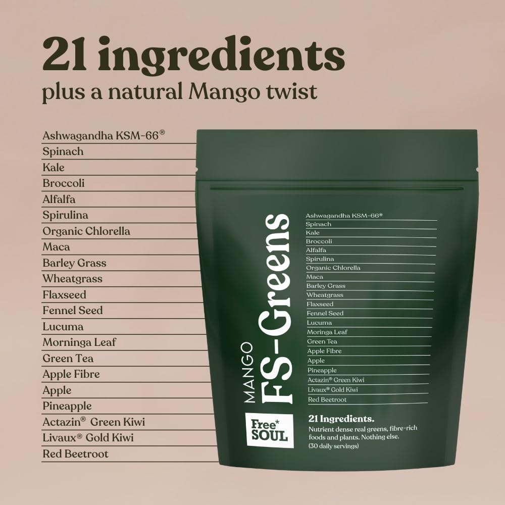 FS-Greens | 21 Advanced Greens, Superfoods, and Adaptogens Including KSM-66 Free Soul uk supplements