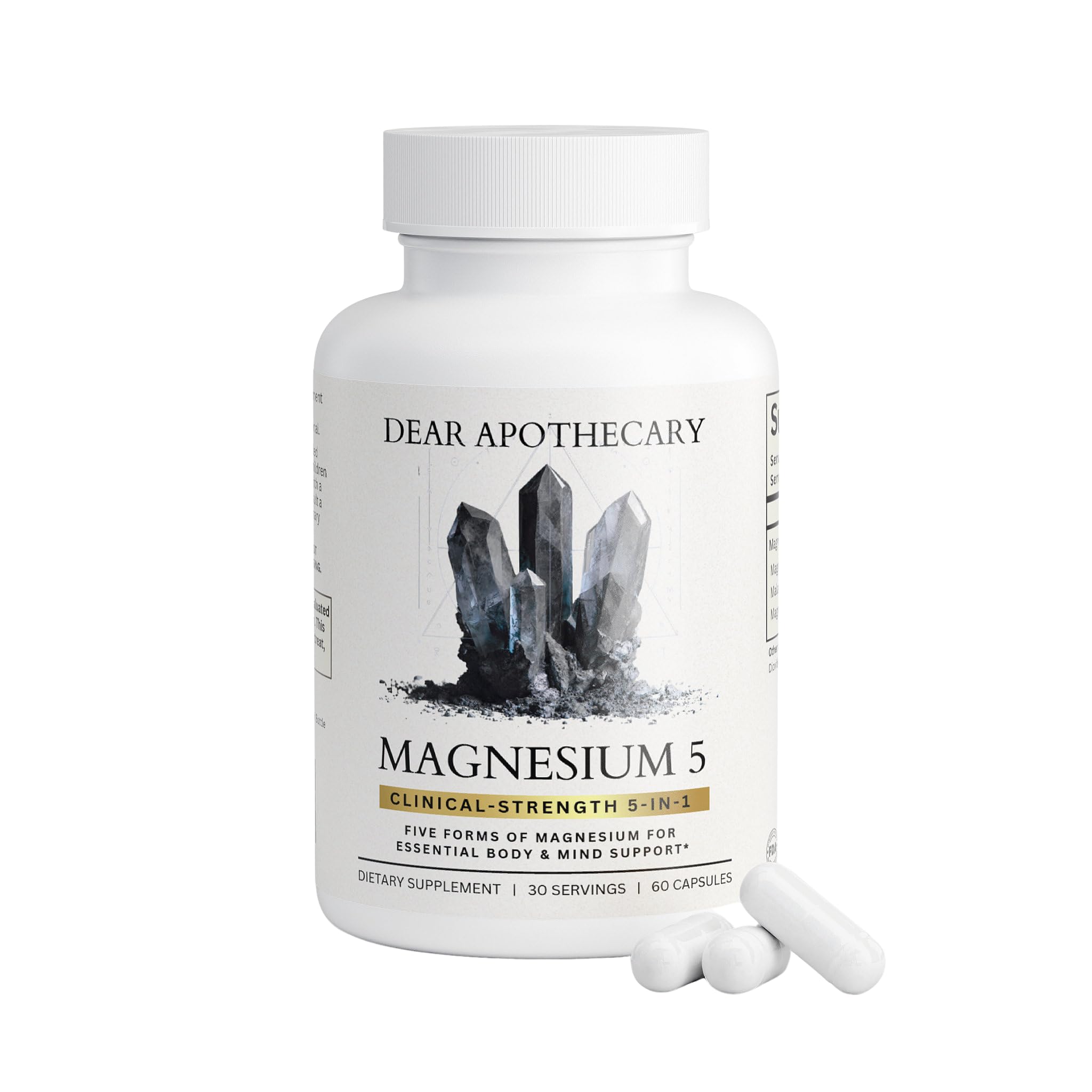Magnesium Complex Supplement - 5 Forms Citrate Glycinate Malate Oxide Aquamin - Multi Magnesium Blend - High Absorption Chelated - Essential Mineral - Non-GMO Gluten-Free - 60 Capsules Dear Apothecary uk supplements