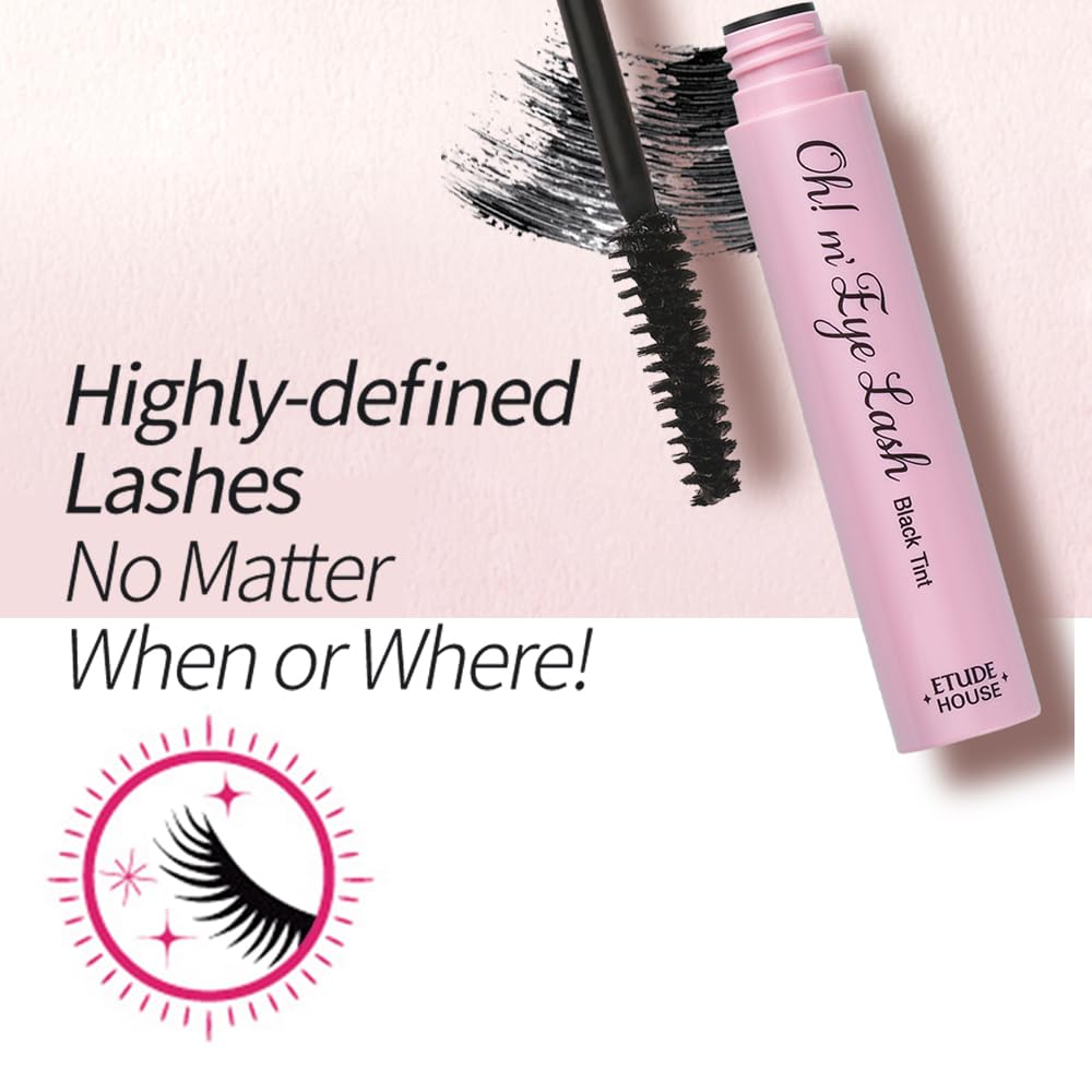ETUDE Oh M'Eye Lash Black Tint Mascara – Natural Glossy Effect with Long Lasting Strong Curl System, Volume Enhancing, Smudge-Free, Improved fixation and water resistance, Korean Makeup, Kbeauty ETUDE uk supplements