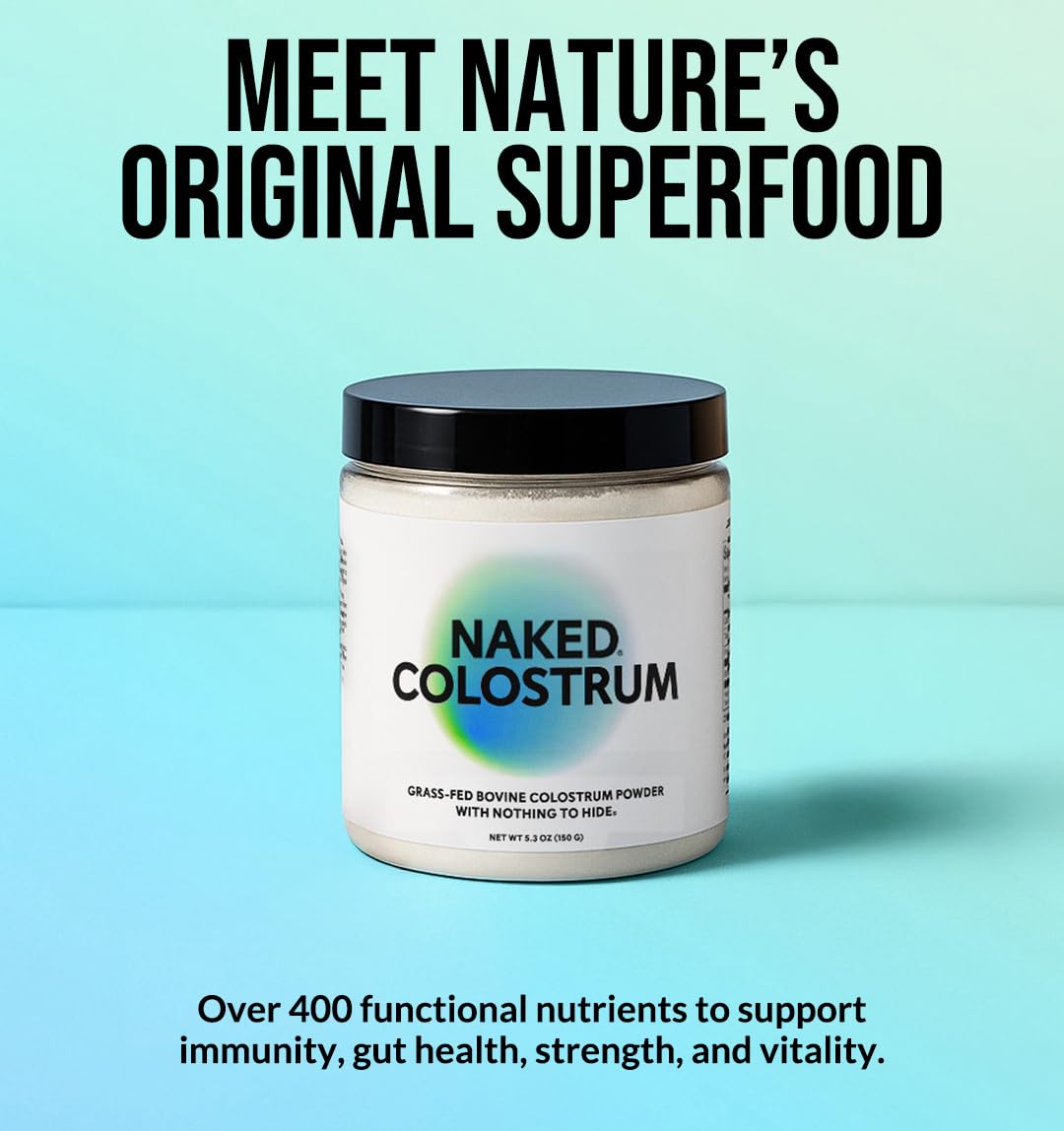 NAKED Colostrum Powder – 100% Grass-Fed Bovine Colostrum Supplement from US Farms | Tested at 20%+ IgG | Gut Health, Immunity, Recovery & Skin Support - 150 Servings NAKED uk supplements