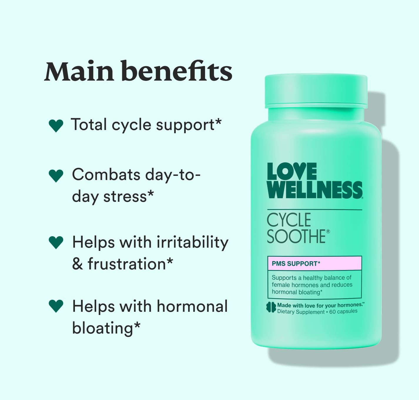 Love Wellness Cycle Soothe Supplement | Promotes a Happy Mood | Helps with PMS Hormones, Stress Relief, & Improves Mood | 60 Capsules Love Wellness uk supplements