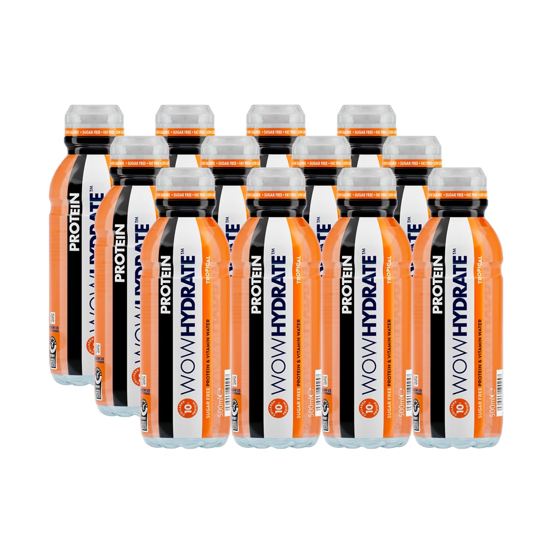 WOW HYDRATE Protein Water, Tropical Flavour Protein Drink, Natural Flavourings, Healthy Hydration WOW HYDRATE uk supplements