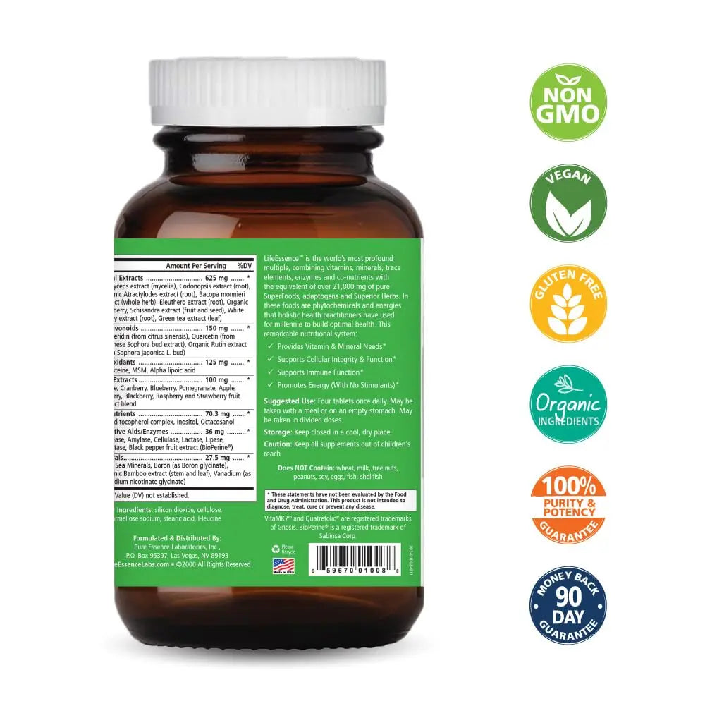 PURE ESSENCE LABS LifeEssence Multivitamin for Women and Men - Natural Herbal Supplement - Vitamin D, Vitamin D3, Vitamin B12 PURE ESSENCE LABS uk supplements