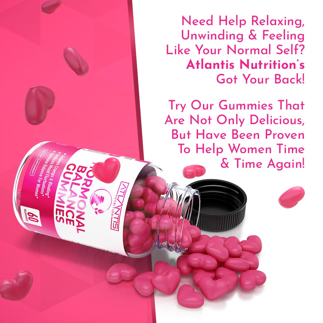 Atlantis Nutrition Hormonal Balance for Women & PMS Relief Gummies - Alleviates Cramps, Bloating, Mood Swings, Hot Flashes & Night Sweats - Cranberry, Dong Quai & Chasteberry Menstrual Cramp Relief Atlantis Nutrition uk supplements