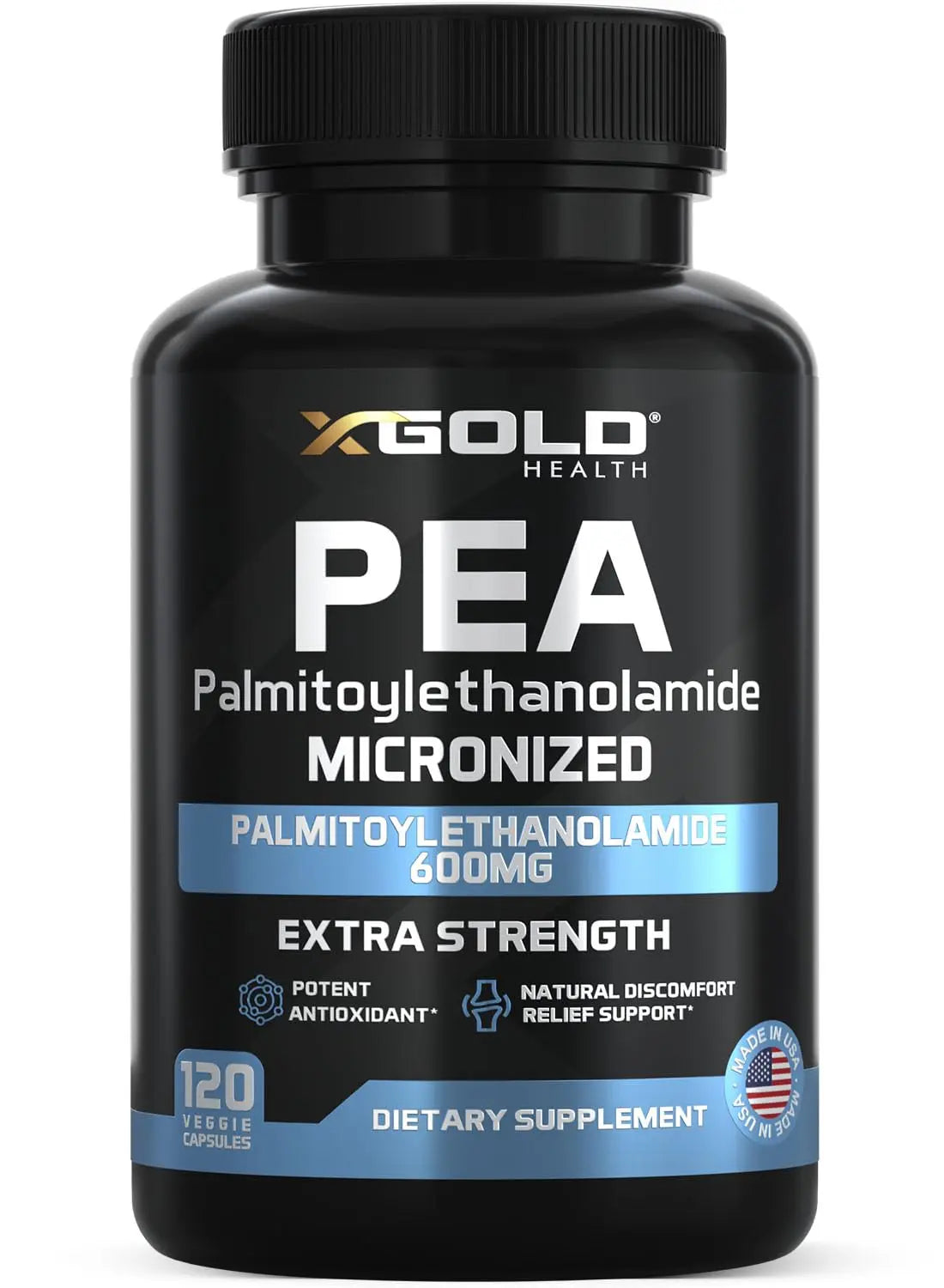 Palmitoylethanolamide Pea Supplement 600 mg | Micronized Pea 99% Highly Purified and Bioavailable | Made in USA | Supplement for Men and Women - 120 Capsules X Gold Health uk supplements
