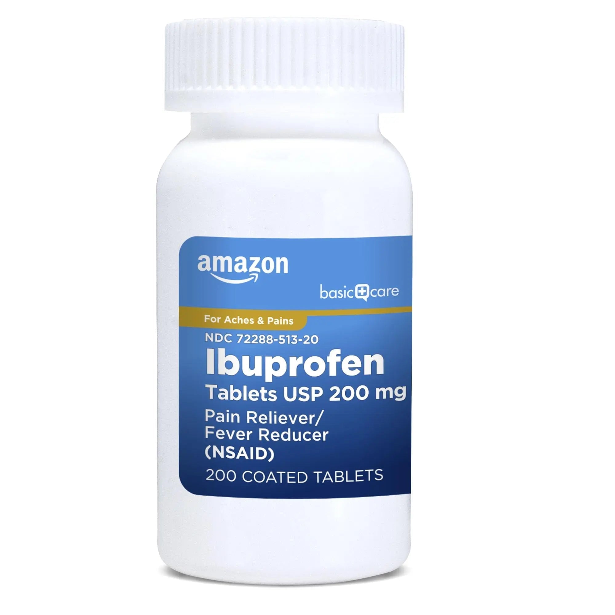Amazon Basic Care Ibuprofen Tablets, Fever Reducer and Pain Relief from Body Aches, Headache, Arthritis Pain and More, Brown 200 Count Amazon Basic Care uk supplements