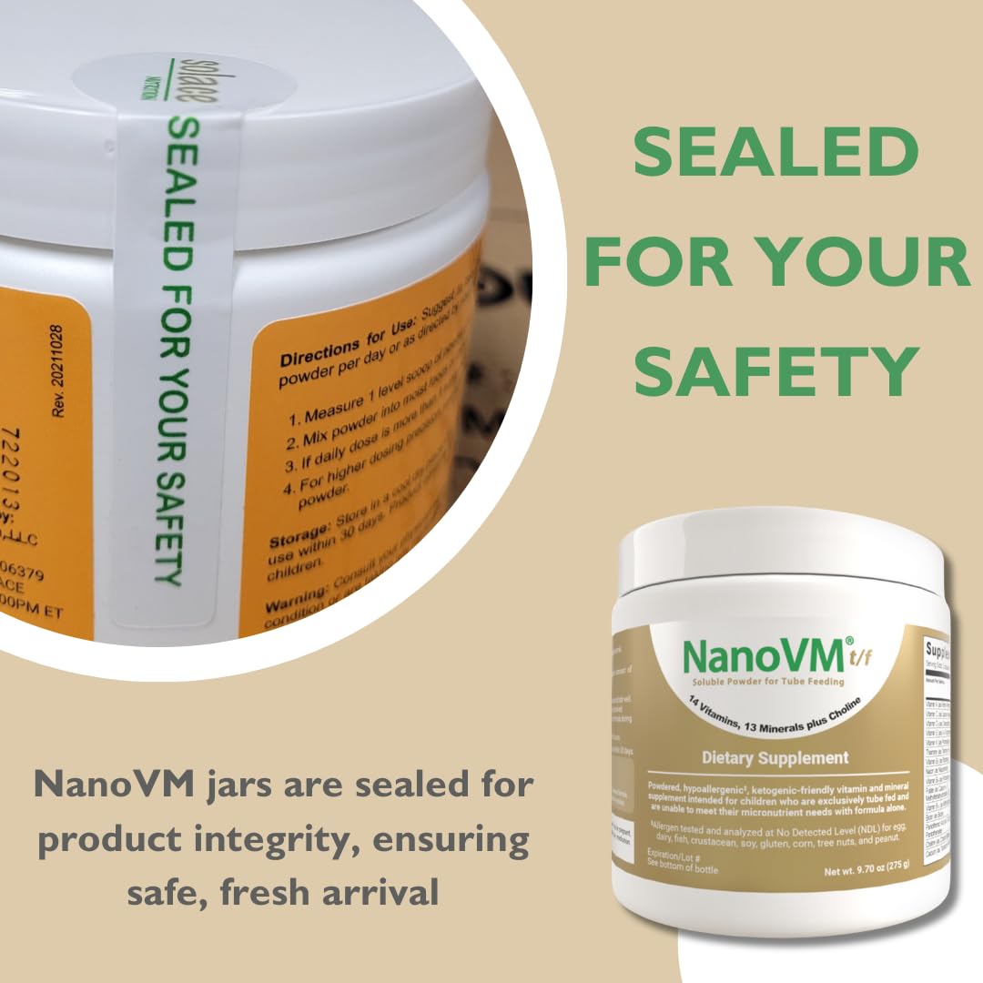 NanoVM t/f, Dietary Supplement for Tube Feeding, Allergen-Free Kids Multivitamin, Unflavored Vitamin Powder with 14 Vitamins & 13 Minerals, Low-Carb Kids Vitamins, 275g - Solace Nutrition NanoVM uk supplements