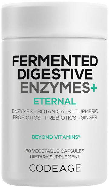 Codeage Fermented Digestive Enzymes Supplement - 14 Digestive Enzymes, Probiotics, Prebiotics, Fermented Botanicals, Plant-Based Multi Pancreatic Enzymes - 1 Capsule a Day - 30 Capsules Codeage uk supplements