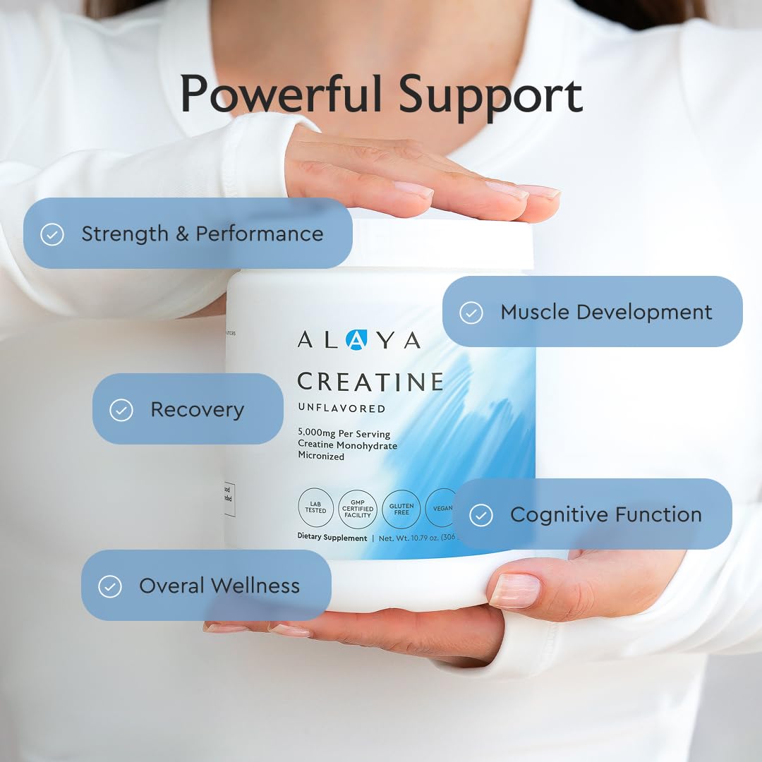 Alaya Naturals Micronized Creatine Monohydrate Powder – Pure Performance Fuel for Strength, Mental Focus, Vegan, Non-GMO, Easily Mixable & Flavorless - 5 g Alaya Naturals uk supplements