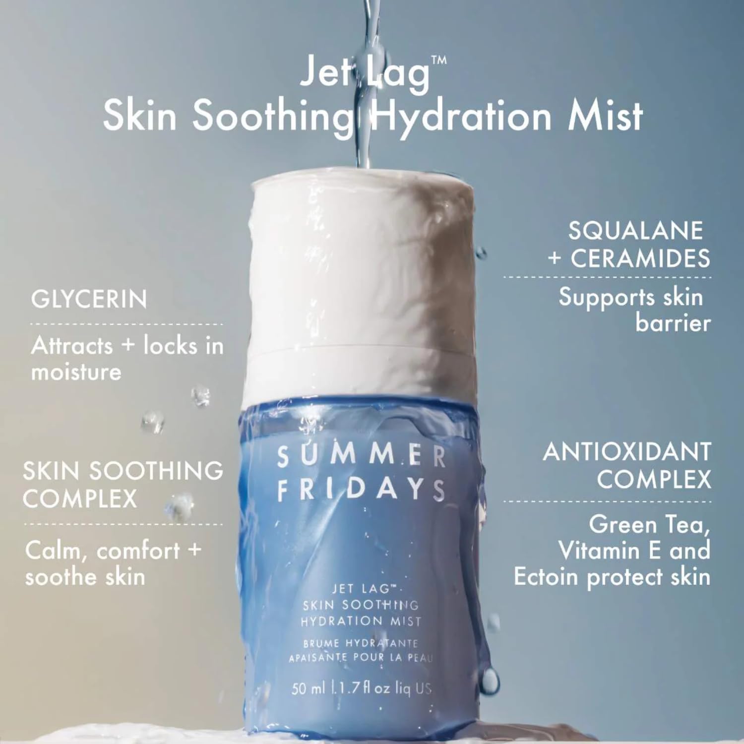 Summer Fridays Jet Lag Skin Soothing Hydration Face Mist - Ultra-Fine Facial Spray & Hydrating Mist to Comfort, Soothe & Help Provide Protective Moisture Barrier Support for Glowing Skin (1.7 Fl Oz) Summer Fridays uk supplements