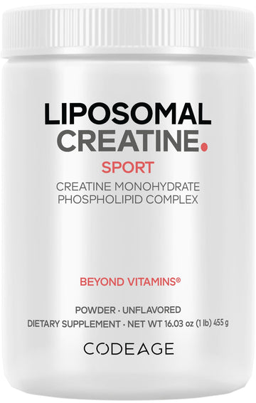 Codeage Liposomal Creatine Powder Supplement - 3-Month Supply - 5000mg Creatine Monohydrate Pre Workout & Post Workouts - Unflavored Creatine, Pure Creatine Powder, Creatinine for Sports - 90 Servings Codeage uk supplements