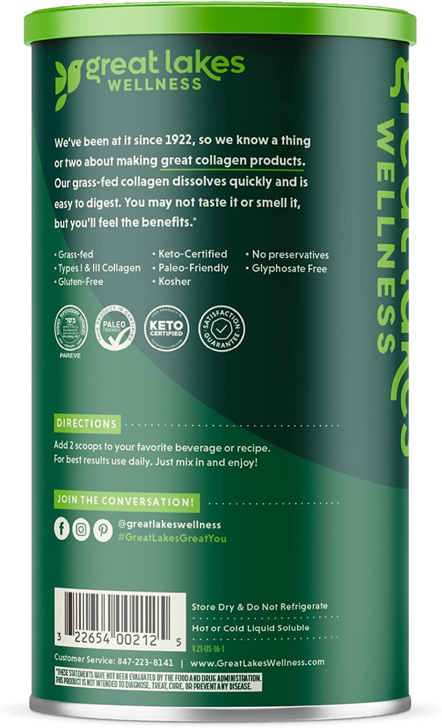 Great Lakes Gelatin Collagen Hydrolysate 454g (UK/EU Compliant can) (3) Great Lakes Gelatin uk supplements