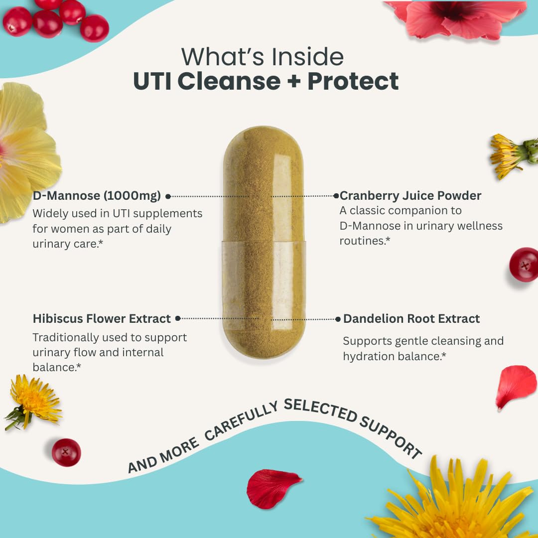 Naturonel UTI Cleanse + Protect – Urinary Tract Support with D-Mannose, Cranberry, Hibiscus & Dandelion | Advanced Formula, Dietary Supplement - Non-GMO, Made in USA, GMP Certified (1) Naturonel uk supplements