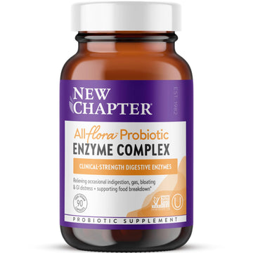 New Chapter All-Flora Enzyme Complex with Probiotics Relieves Bloating & Gas - Clinical-Strength Digestive Enzymes + Ultra-Concentrated Probiotics + Fermented Vitamin B12, 90 Vegan Capsules New Chapter uk supplements