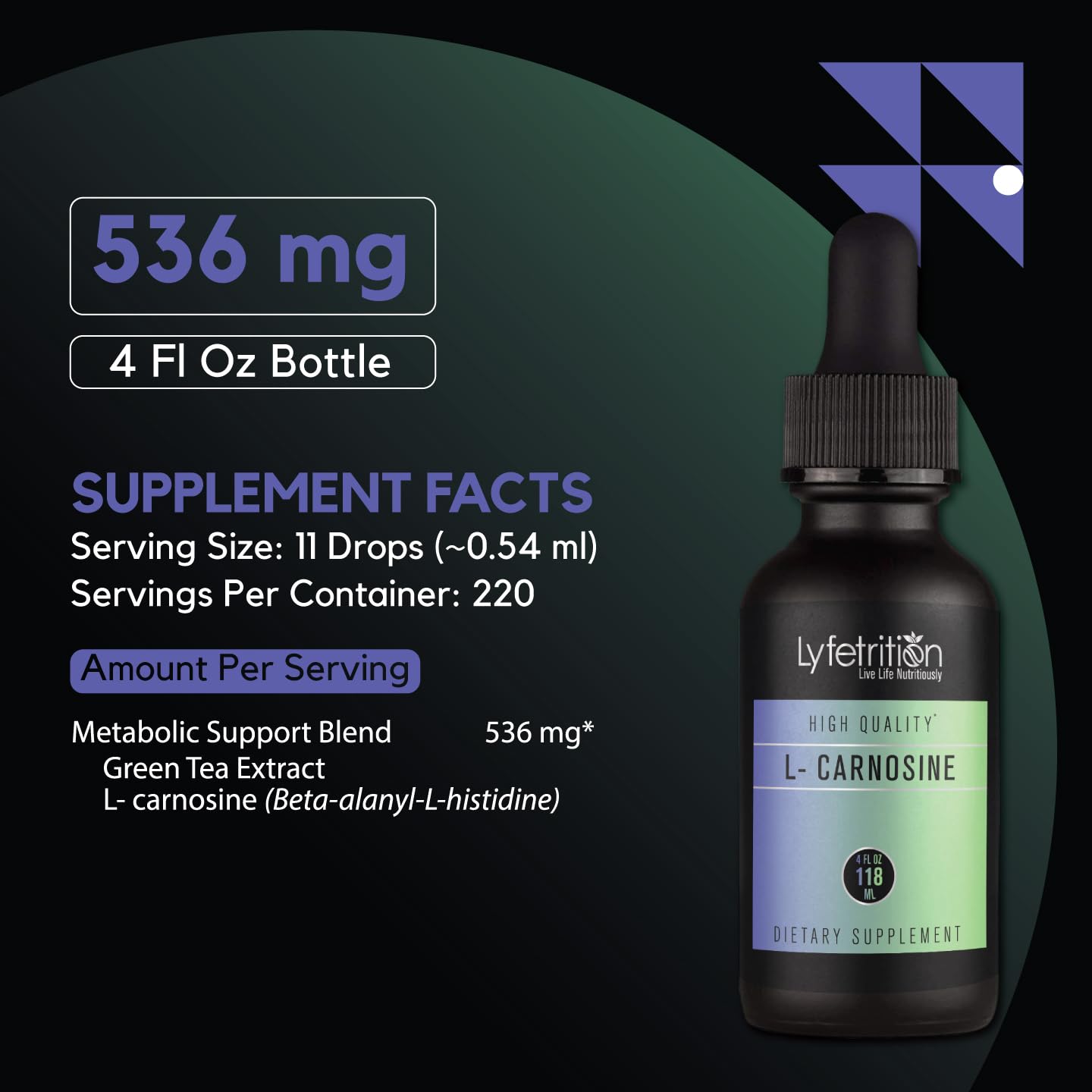 Lyfetrition L-Carnosine Liquid Supplement 118 ml, 4 FL Oz Liquid, 220 Servings, Made in USA, Quick Absorption, Potent Ingredients, Non-GMO Lyfetrition uk supplements