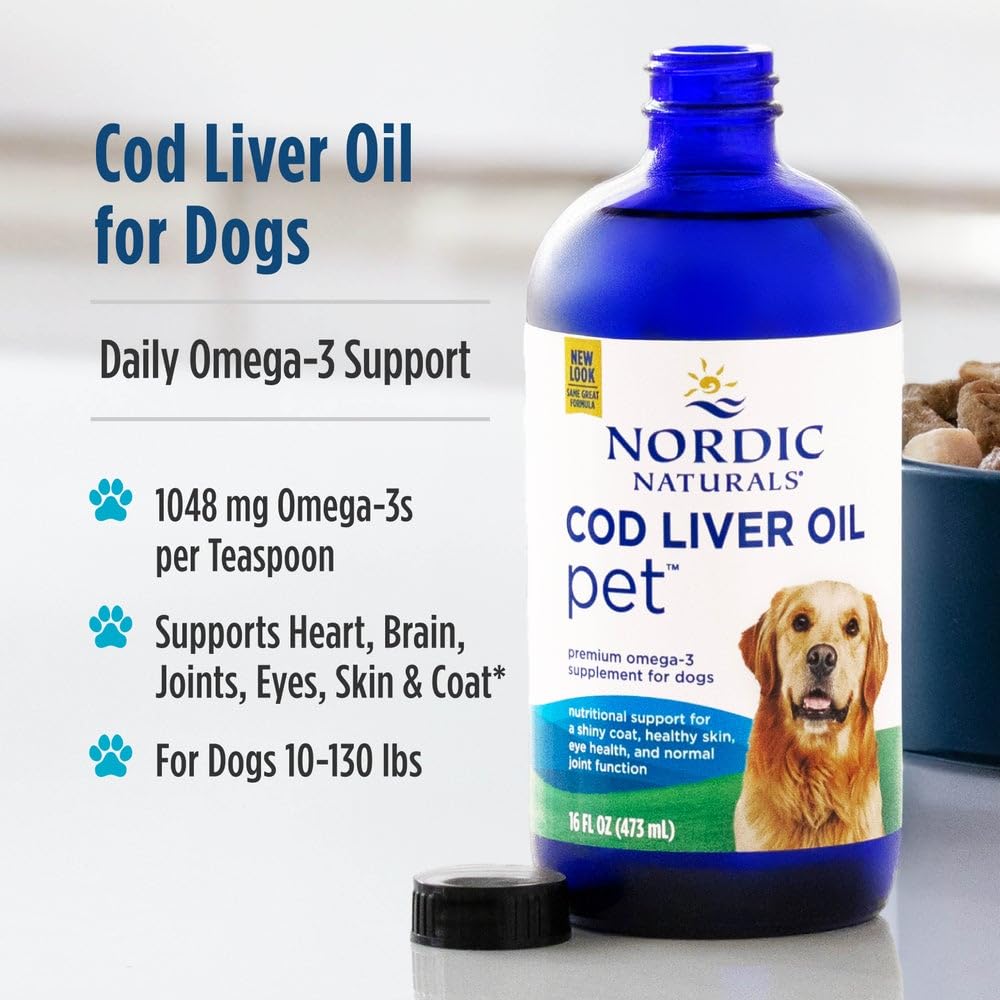 Nordic Naturals Pet Cod Liver Oil, Unflavored - 16 oz - 1048 mg Omega-3 Per Teaspoon - Fish Oil for Dogs with EPA & DHA - Promotes Skin, Coat, & Immune Health Nordic Naturals uk supplements