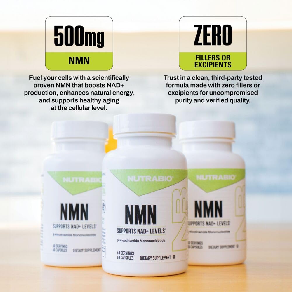 NutraBio NMN - NAD Supplement, Longevity Support, Boost NAD Levels, Increase Cellular Energy, Brain Health, Healthy Aging- 60 Servings- 60 Capsules NutraBio uk supplements