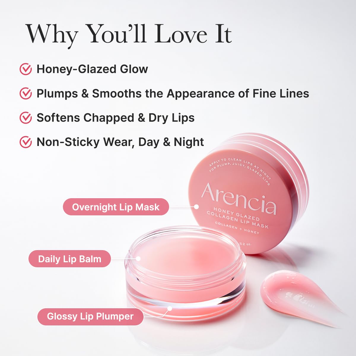 Arencia Honey Glazed Collagen Lip Mask, Overnight Lip Treatment with Collagen and Honey, 0.52 oz ARENCIA uk supplements