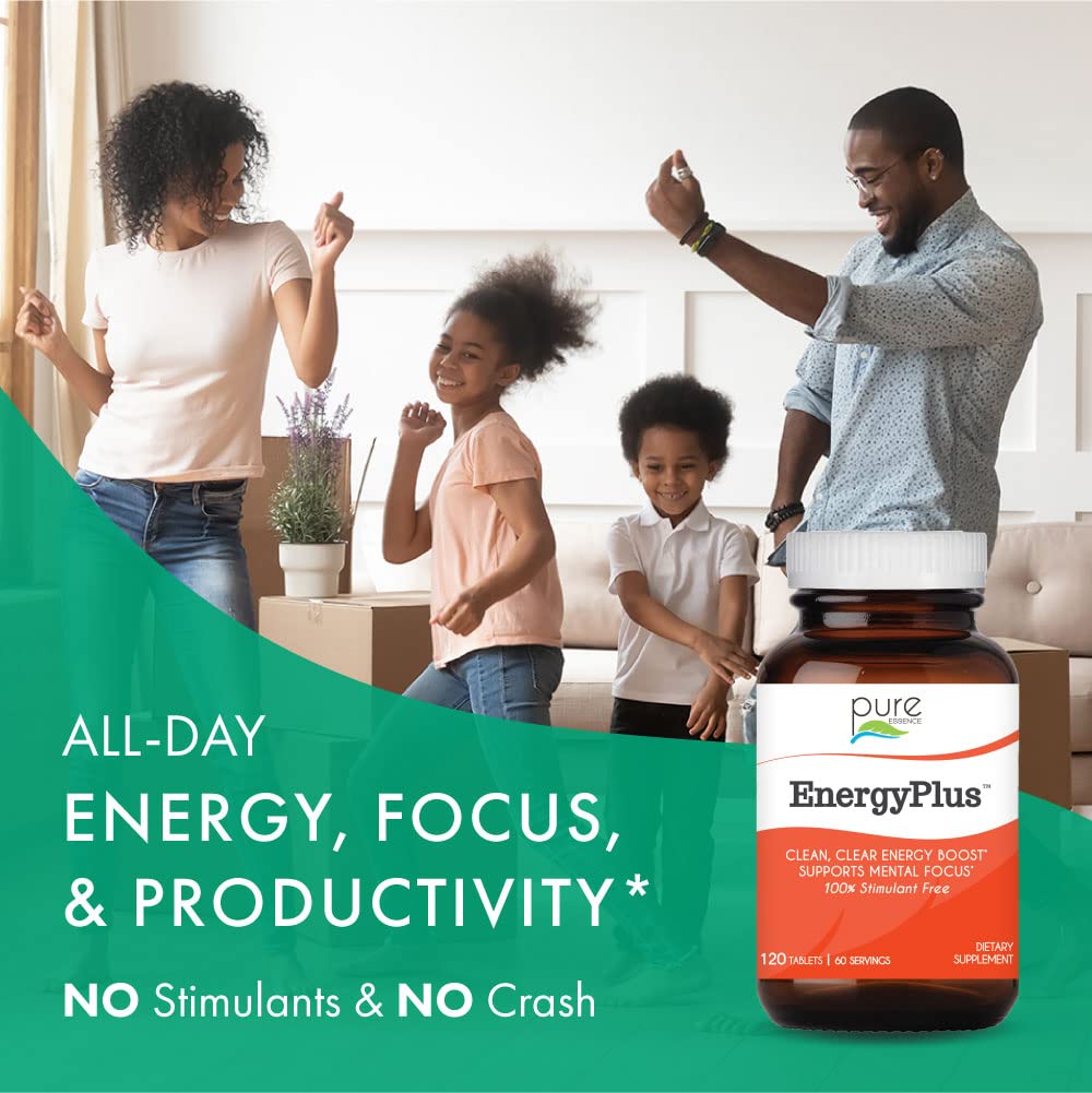 Energy Plus by Pure Essence - Caffeine Free, All Natural Herbal Energy and Focus Supplement - Smooth, No Jitters No Crash - 60 Tablets PURE ESSENCE LABS uk supplements