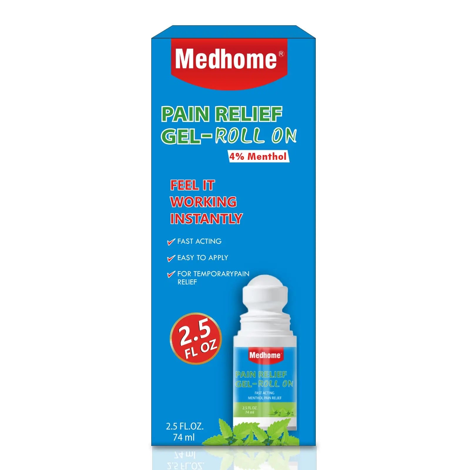 Medhome Pain Relief Roll On, Travel Size Pain Reliever, for Knee, Neck, Hip, Joint, Shoulder, Arthritis Pain Reliever, Fast Acting & Long Lasting Formula, Roll On Menthol Gel 2.5 oz (Pack of 1) Medhome uk supplements