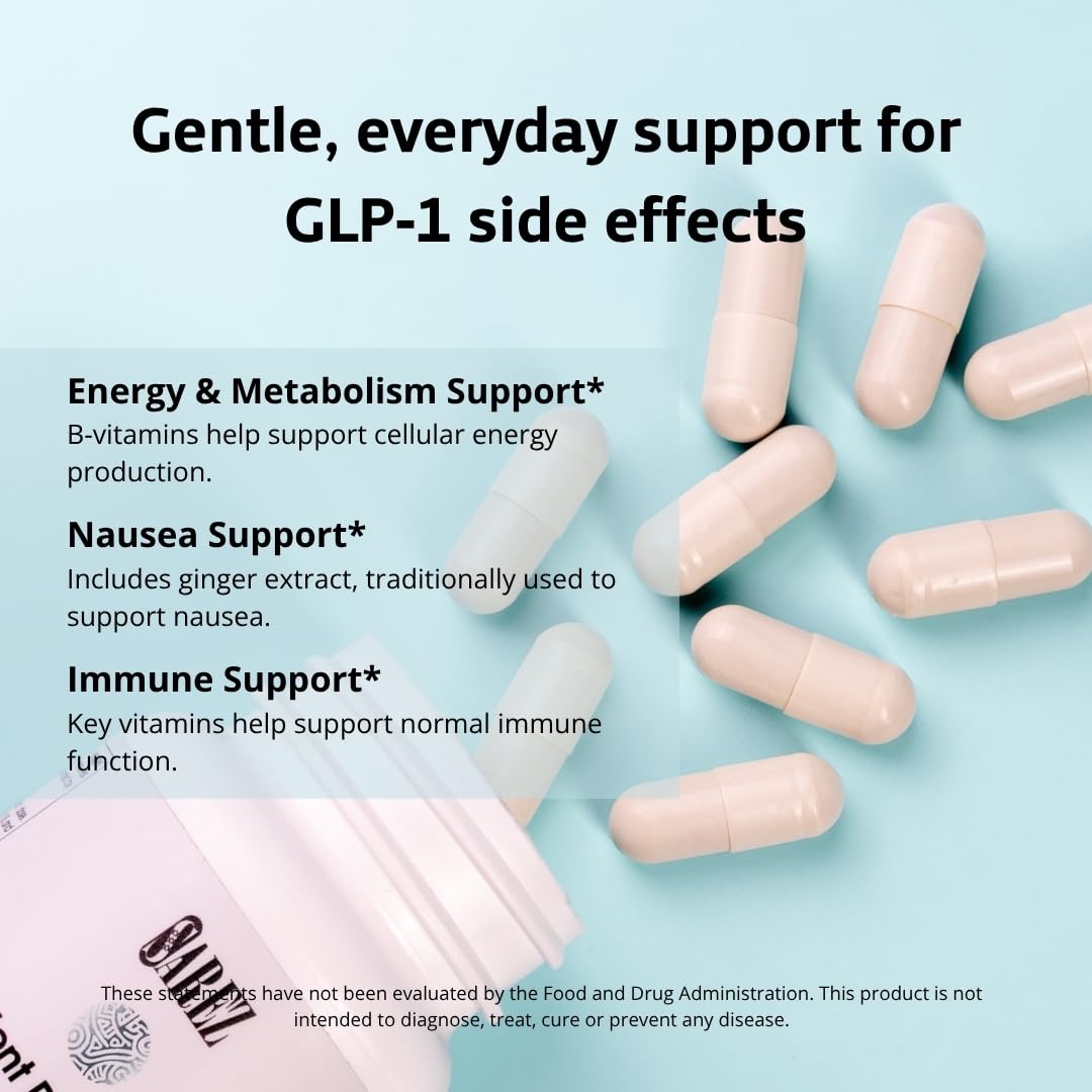 Sarez GLP-1 Support Capsules — Methylated Vitamins & Chelated Minerals — Energy, Metabolism, Hair & Daily Nutrient Support — with Ginger for Nausea — Gentle on Stomach — 30 Day Supply Sarez uk supplements