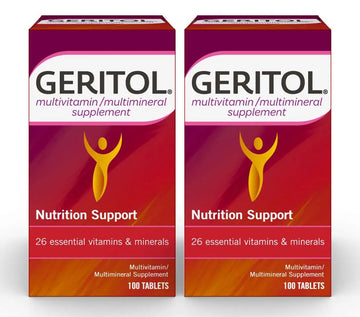 Geritol Multi-Vitamin Nutritional Support Tablets, Balance of 26 Essential Vitamins and Minerals, 100-Count Bottles (Pack of 2) Geritol uk supplements