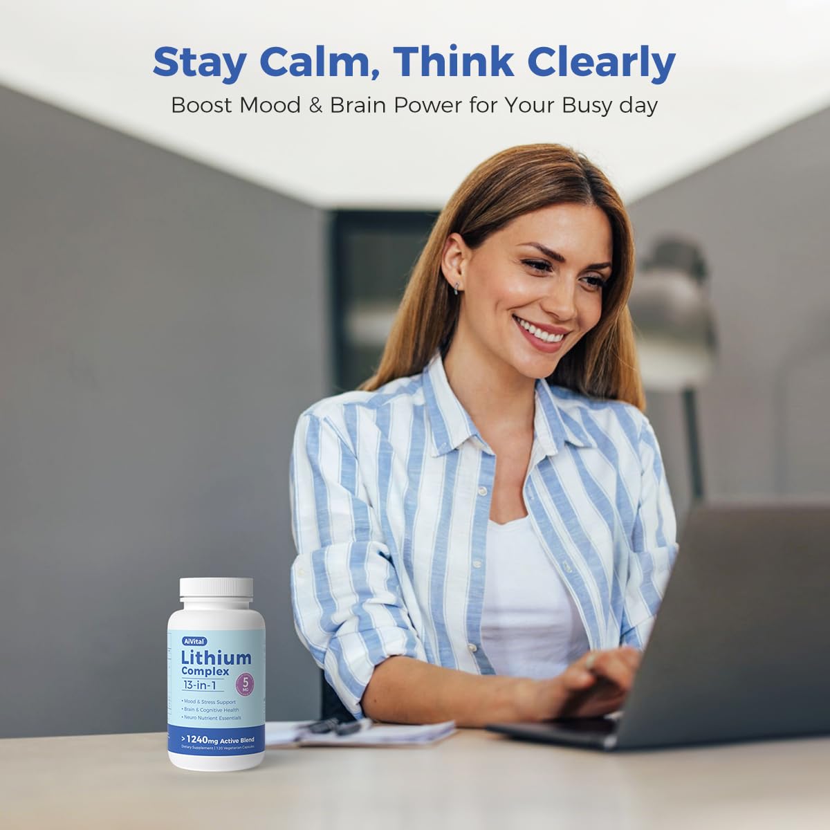 AiVital™ Lithium Orotate 5mg, 13-in-1 Lithium Supplement with Magnesium Glycinate, L-theanine & DHA for Daily Balance, Focus & Clarity, Low-Dose Formula, Non-GMO, Gluten Free, Vegan, 120 Capsules AiVital uk supplements