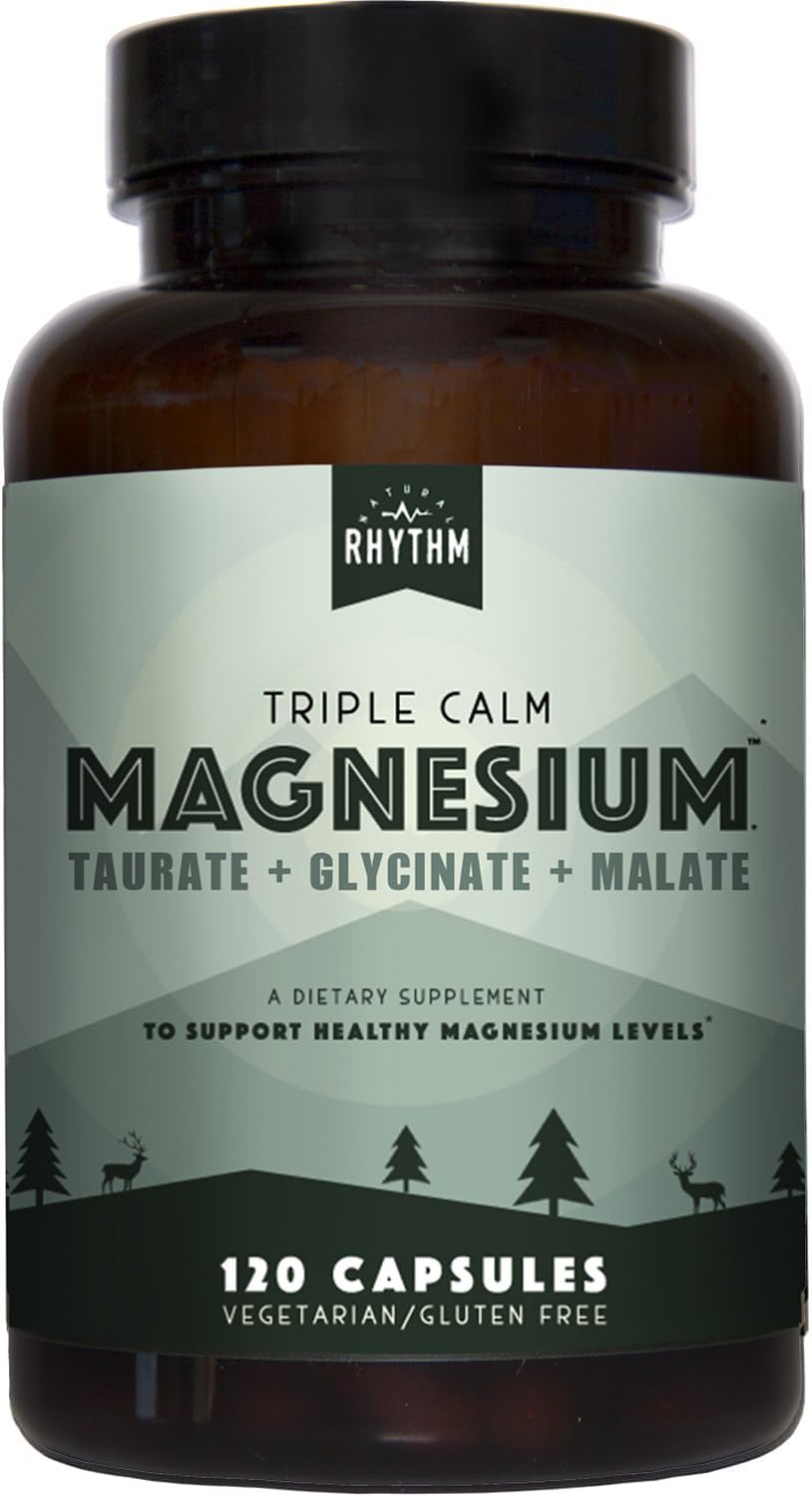 Natural Rhythm Triple Calm Magnesium Complex - 120 Capsules, Chelated Magnesium Glycinate, Taurate & Malate, High Absorption Supplement for Sleep, Stress, Muscle & Heart Support, Non-GMO, Vegan Natural Rhythm uk supplements