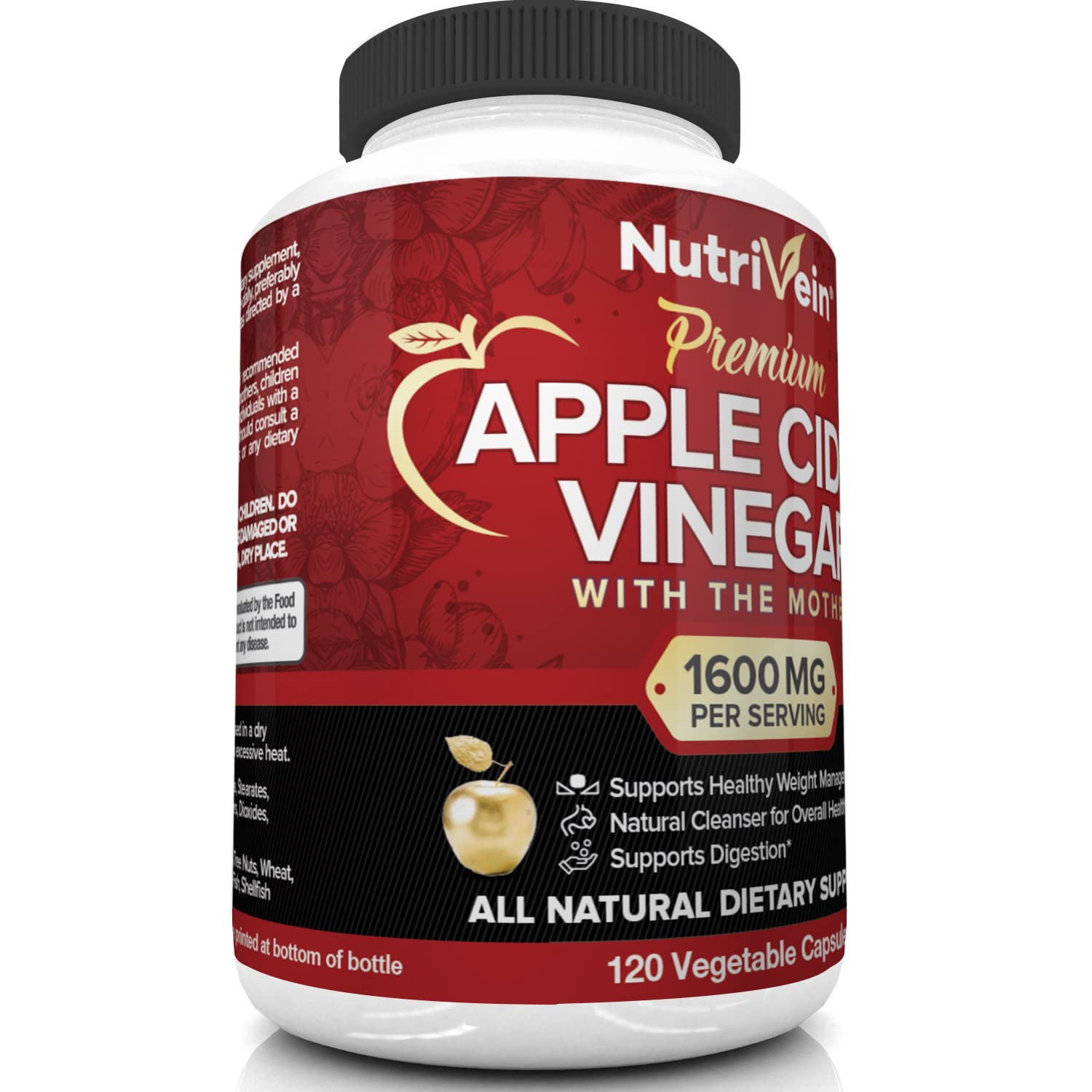 Nutrivein Apple Cider Vinegar Capsules with Mother - 1600mg - 120 Vegan Nutrivein uk supplements