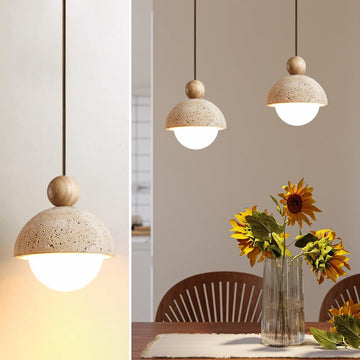 Spherical Wabi Sabi Pendant Light Natural Stone Retro Japanese Style Yellow Travertine Pendant Lighting Vintage Mini Wood Nordic Hanging Light for Kitchen Island Dining Room Bedroom Hallway Bedside OROILUPU uk supplements