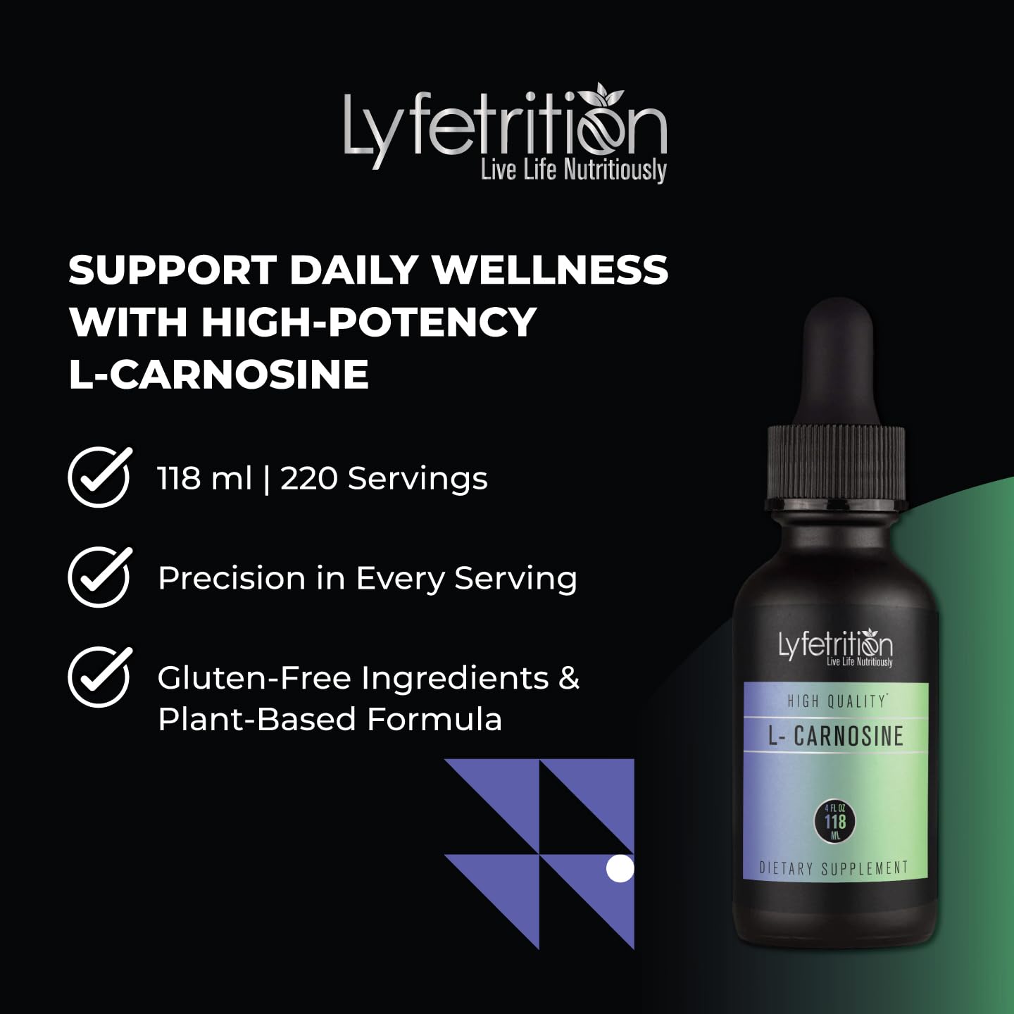 Lyfetrition L-Carnosine Liquid Supplement 118 ml, 4 FL Oz Liquid, 220 Servings, Made in USA, Quick Absorption, Potent Ingredients, Non-GMO Lyfetrition uk supplements