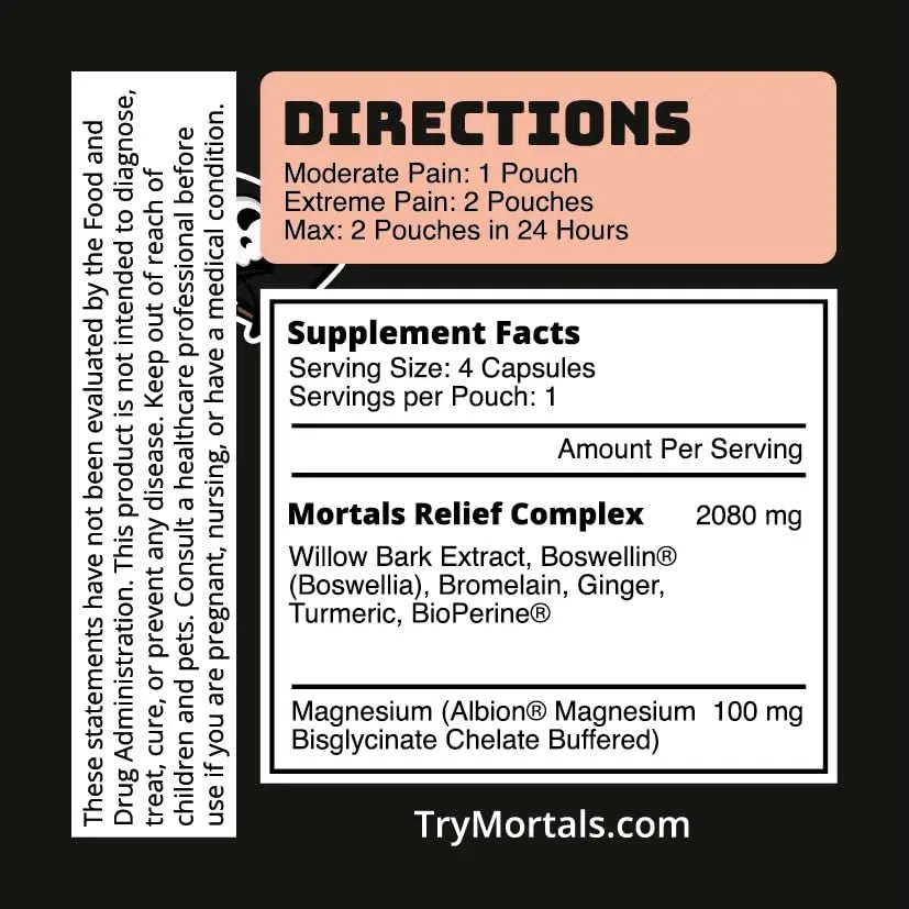 Mortals Pain Purge Daily Comfort Capsules — 7-Ingredient Botanical Blend with Turmeric, Boswellia, Willow Bark & Ginger — Vegan, cGMP, Made in USA (15 Pouches) Mortals uk supplements