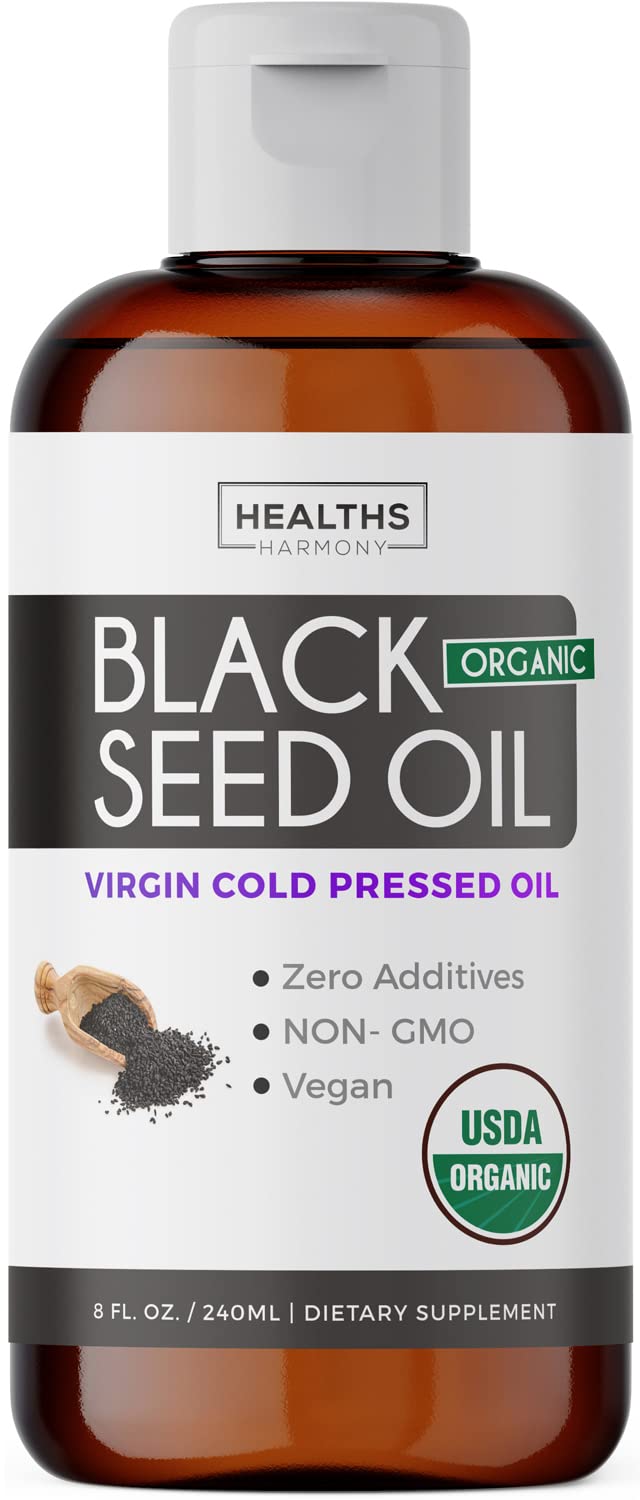 USDA Organic Black Cumin Seed Oil Liquid (8 fl oz) Premium Cold-Pressed Nigella Sativa Healths Harmony uk supplements
