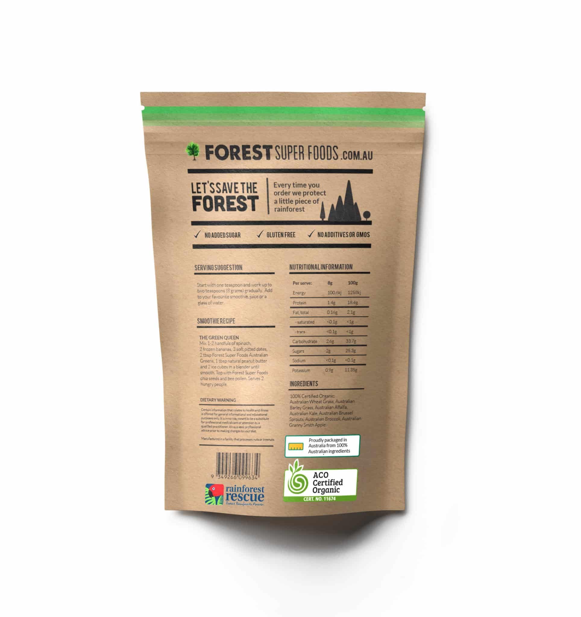 Certified Organic Australian Greens Whole Food Blend | 7 Incredible Whole Foods | No fillers or additives Forest Super Foods uk supplements