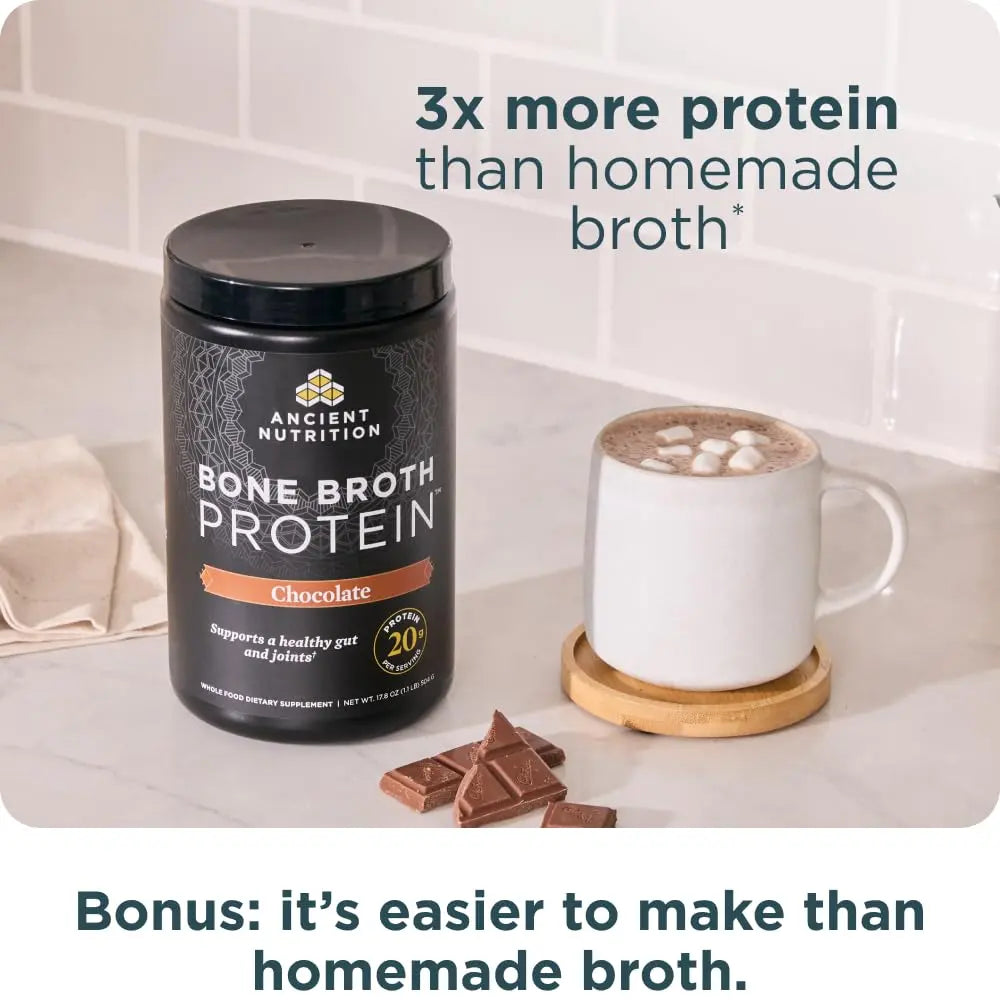 Ancient Nutrition Protein Powder Made from Real Bone Broth, Chocolate, 20g Protein Per Serving, 20 Serving Tub, Gluten Free Hydrolyzed Collagen Ancient Nutrition uk supplements