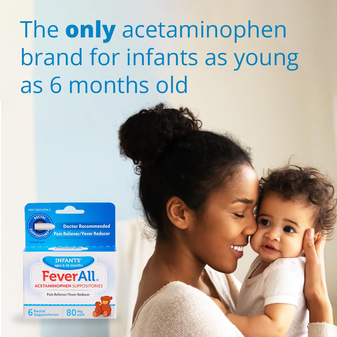 Feverall Infant Acetaminophen Suppositories 6 Rectal Suppositories 80mg Each Pain Reliever/Fever Reducer. Paraben Free, No Artificial Colors or Other preservatives. Ages 6-36 Months (Pack of 2) Feverall uk supplements
